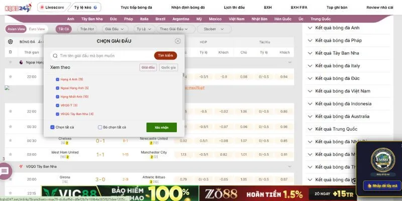Tính năng lọc giải đấu tại KQBD thông minh
